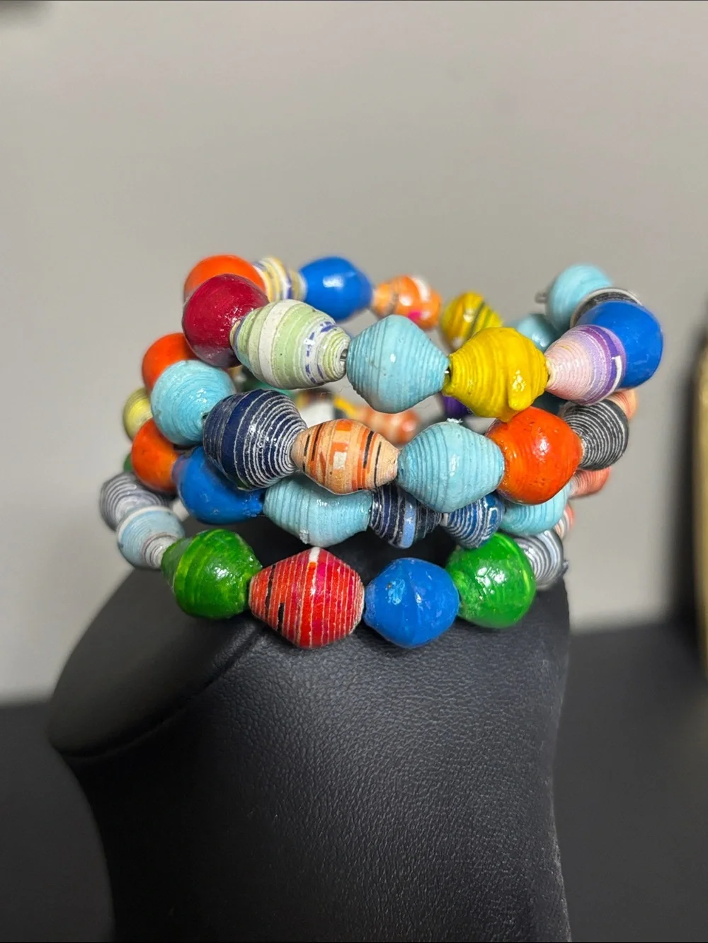 Handmade Multicolor Paper Bead Wire Wrap Bracelet